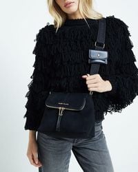 River Island - Black Suedette Zip Messenger Cross Body Bag - Lyst