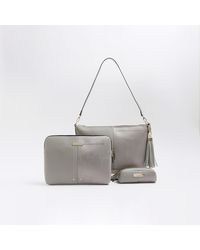 River Island Grey Suedette Padlock Side Slouch Bag in Grey Lyst UK