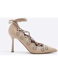 River Island - Cut Out Lace Up Heeled Court Shoes - Lyst