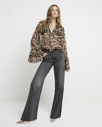 River Island - Leopard Print Frill Blouse - Lyst