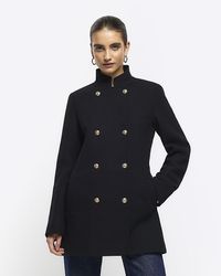 River Island - Button Up Military Coat - Lyst