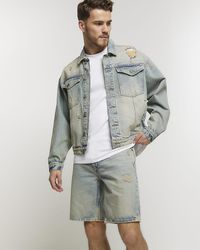 River Island - Ripped Denim Shorts - Lyst