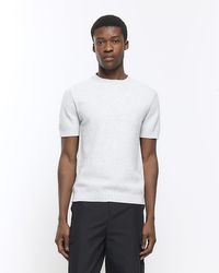 River Island - Grey Slim Fit Textured Knit T-shirt - Lyst