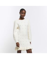 River Island - Cream Cable Knit Jumper Mini Dress - Lyst