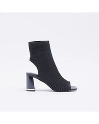 River Island - Black Knit Heeled Ankle Boots - Lyst