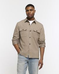 River Island - Khaki Regular Fit Pocket Jersey Overshirt - Lyst