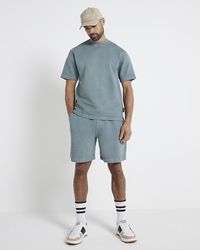 River Island - Washed Green Regular Fit Loopback Shorts - Lyst