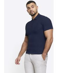 River Island - Knitted Half Zip Polo - Lyst
