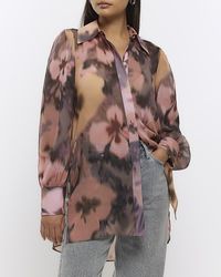 River Island - Pink Floral Oversized Long Sleeve Shirt - Lyst