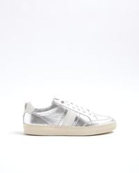 River Island - Silver Leather Lace Up Trainers - Lyst