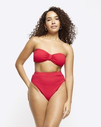 River Island - Red Texture Bandeau Bikini Top - Lyst