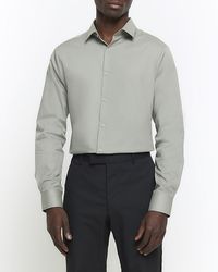 River Island - Khaki Slim Fit Long Sleeve Smart Shirt - Lyst