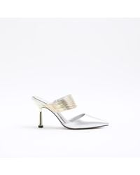 River Island - Silver Cuff Heeled Court Shoes - Lyst