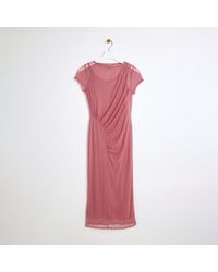 River Island - Pink Mesh Stripe Bodycon Midi Dress - Lyst