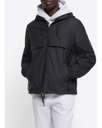 River Island - Black Regular Fit Short Raincoat Jacket - Lyst