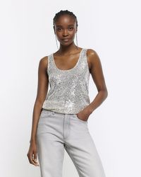 River Island - Silver Sequin Tank Top - Lyst