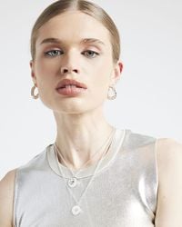 River Island - Silver Disc Pendant Multirow Necklace - Lyst