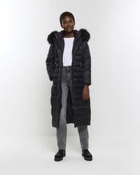 River Island - Belted Padded Longline Coat - Lyst