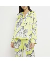 River Island - Lime Tiger Print Pyjama Shirt - Lyst