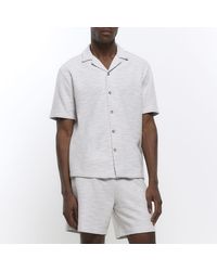 River Island - Short Sleeve Regular Boucle Revere Shirt - Lyst