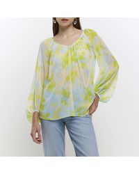 River Island - Chiffon Floral Puff Sleeve Blouse - Lyst