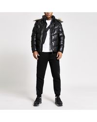 River Island - Mcmlx Faux Leather Puffer Jacket - Lyst