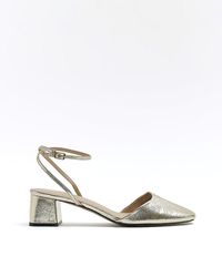 River Island Gold Heeled Slingback Court Shoes in White | Lyst