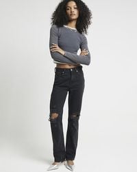 River Island - Ripped High Waist Stove Straight Jeans - Lyst