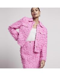 River Island - Pink Textured Crop Trophy Jacket - Lyst