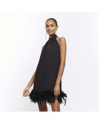 River Island - Black Feather Hem Shift Mini Dress - Lyst
