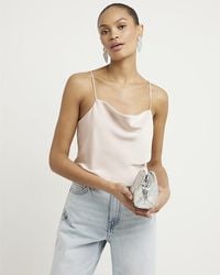 River Island - Pink Satin Cowl Neck Cami Top - Lyst