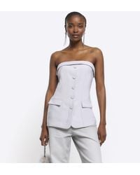 River Island - Petite Grey Button Up Tux Top - Lyst