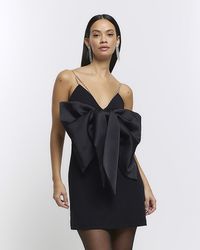 River Island - Black Bow Diamante Strap Slip Mini Dress - Lyst
