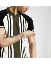 River Island - Muscle Fit Stripe Half Zip Knitted Polo - Lyst