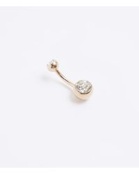 River Island - Rose Gold Stainless Steel Diamante Belly Bar - Lyst