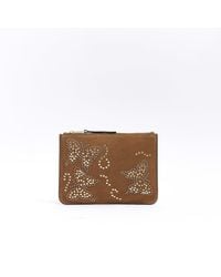 River Island - Brown Suede Studded Butterfly Pouchette - Lyst