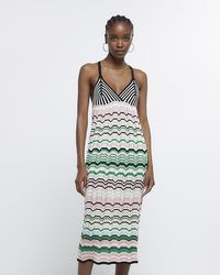 River Island - Green Crochet Stripe Midi Dress - Lyst