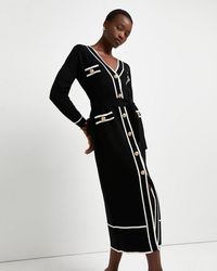 River Island Black Knitted Bodycon Midi Dress