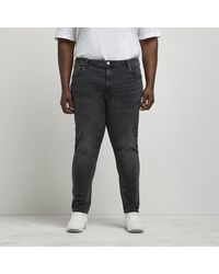 River Island - Big & Tall Black Ripped Skinny Fit Jeans - Lyst
