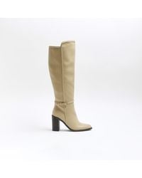 River Island - Buckle Detail Heeled Knee High Boots - Lyst