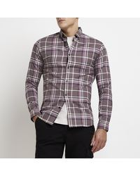 River Island - Purple Muscle Fit Check Shirt - Lyst