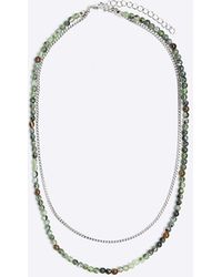 River Island - Green Beaded Multirow Necklace - Lyst