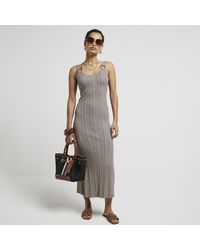 River Island - Petite Brown Ribbed Bodycon Maxi Dress - Lyst