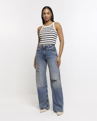 River Island - Mid Rise Ripped Wide Leg Jeans - Lyst