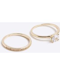 River Island - Gold Diamante Set Ring Multipack - Lyst