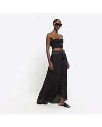 River Island - Black Shirred Glitter Maxi Skirt - Lyst