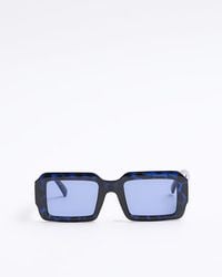 River Island - Blue Rectangle Sunglasses - Lyst