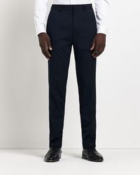 River Island - Navy Slim Fit Smart Trousers - Lyst