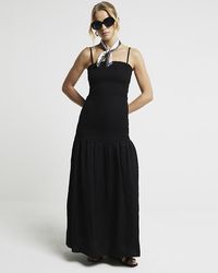 River Island - Black Shirred Bandeau Maxi Dress - Lyst