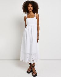 River Island White Broderie Smock Midi Dress | Lyst